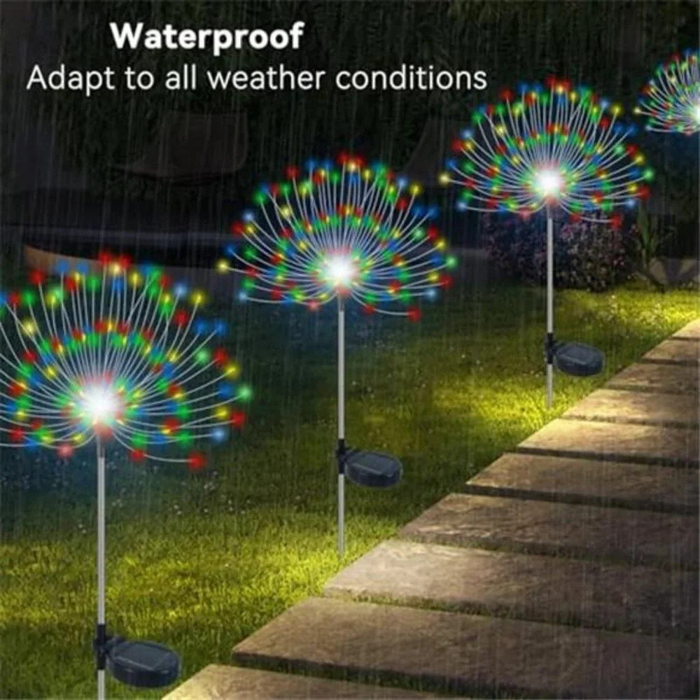 2 Pack Solar Garden Lights 120 LED Firework Waterproof Outdoor Decor